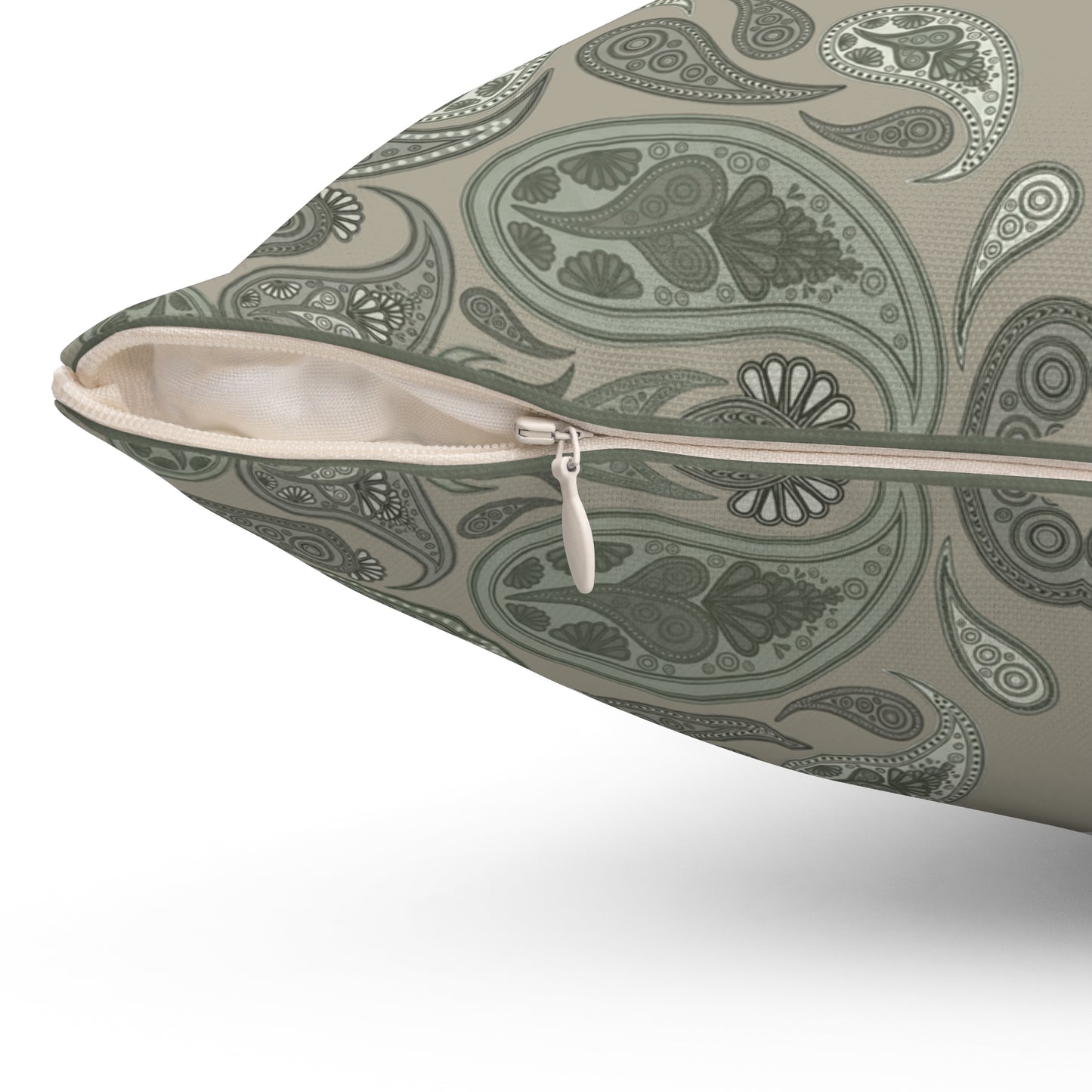 Sage Paisley Decorative Pillow — Green Throw Cushion
