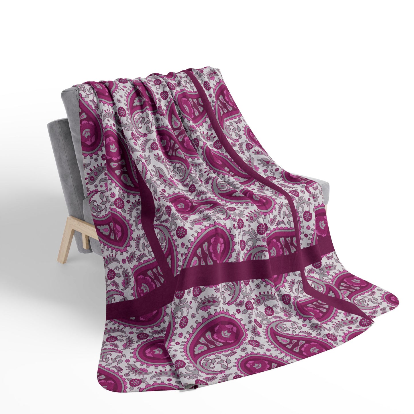Burgundy Paisley Sherpa Fleece Blanket – Cozy Throw for Home