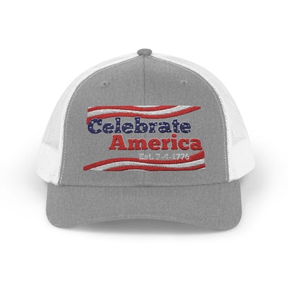 "Celebrate America" – Patriotic July 4th Trucker Hat