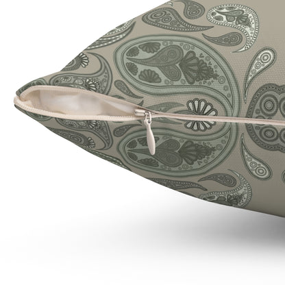 Sage Paisley Decorative Pillow — Green Throw Cushion