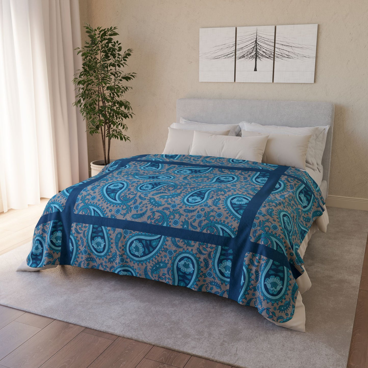 Blue Paisley Fleece Sherpa Blanket – Cozy Paisley Throw