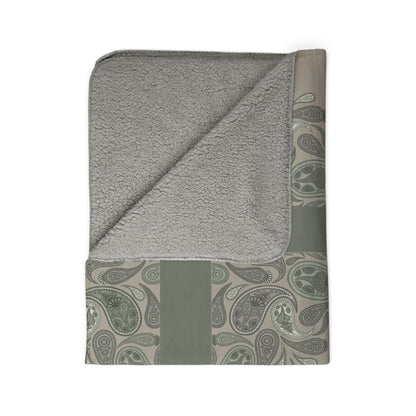 Sage Sherpa Fleece Blanket — Green Paisley Throw