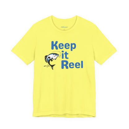 "Keep It Reel" Fishing T-Shirt — Funny Angler Tee with Jumping Fish Design
