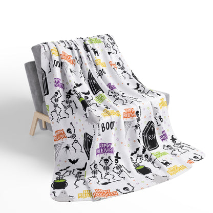 Halloween Fleece Sherpa Blanket - Cute Spooky Pattern w/ Skeletons