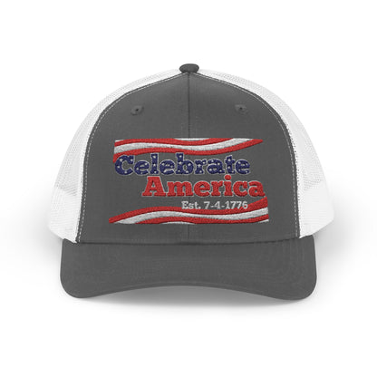 "Celebrate America" – Patriotic July 4th Trucker Hat