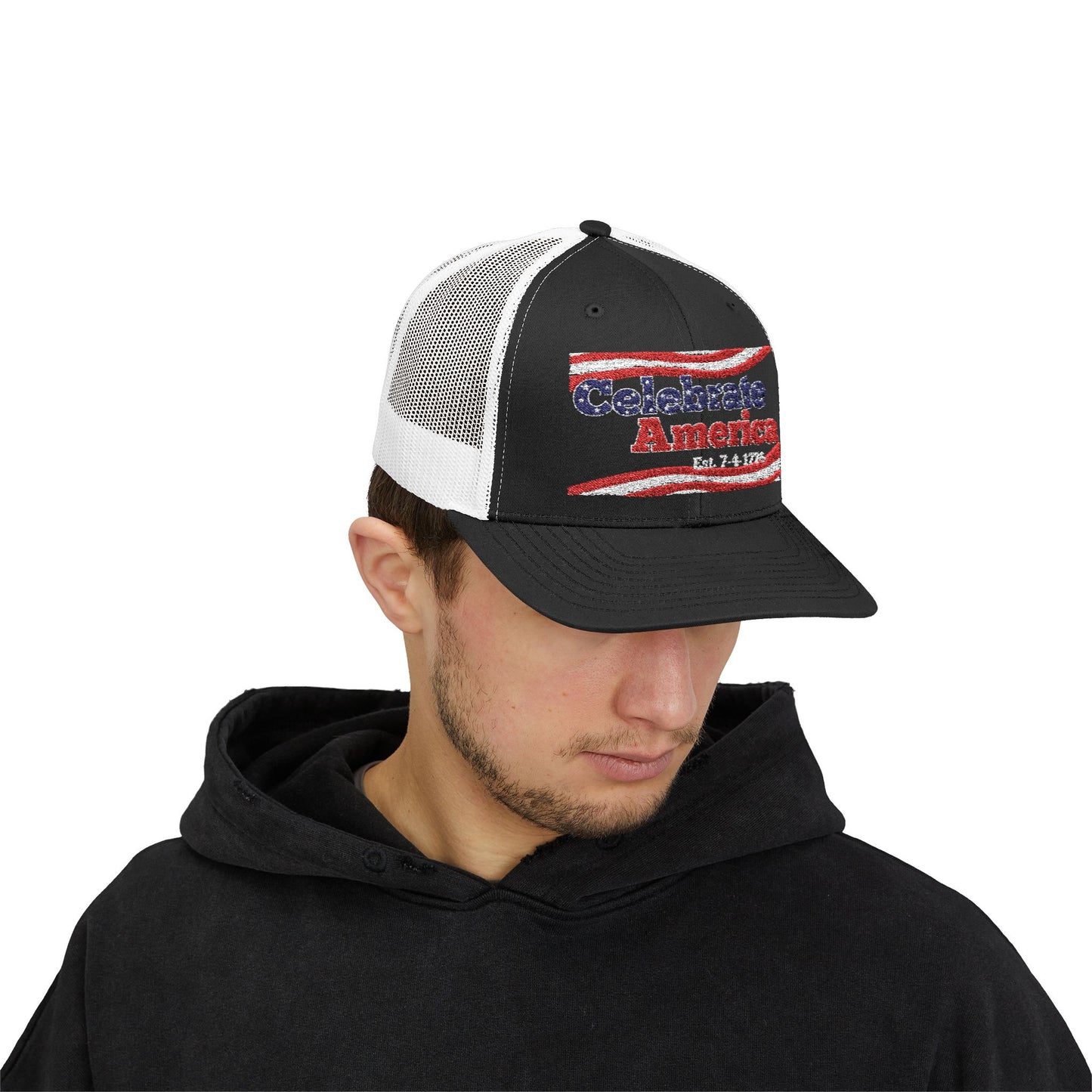 "Celebrate America" – Patriotic July 4th Trucker Hat