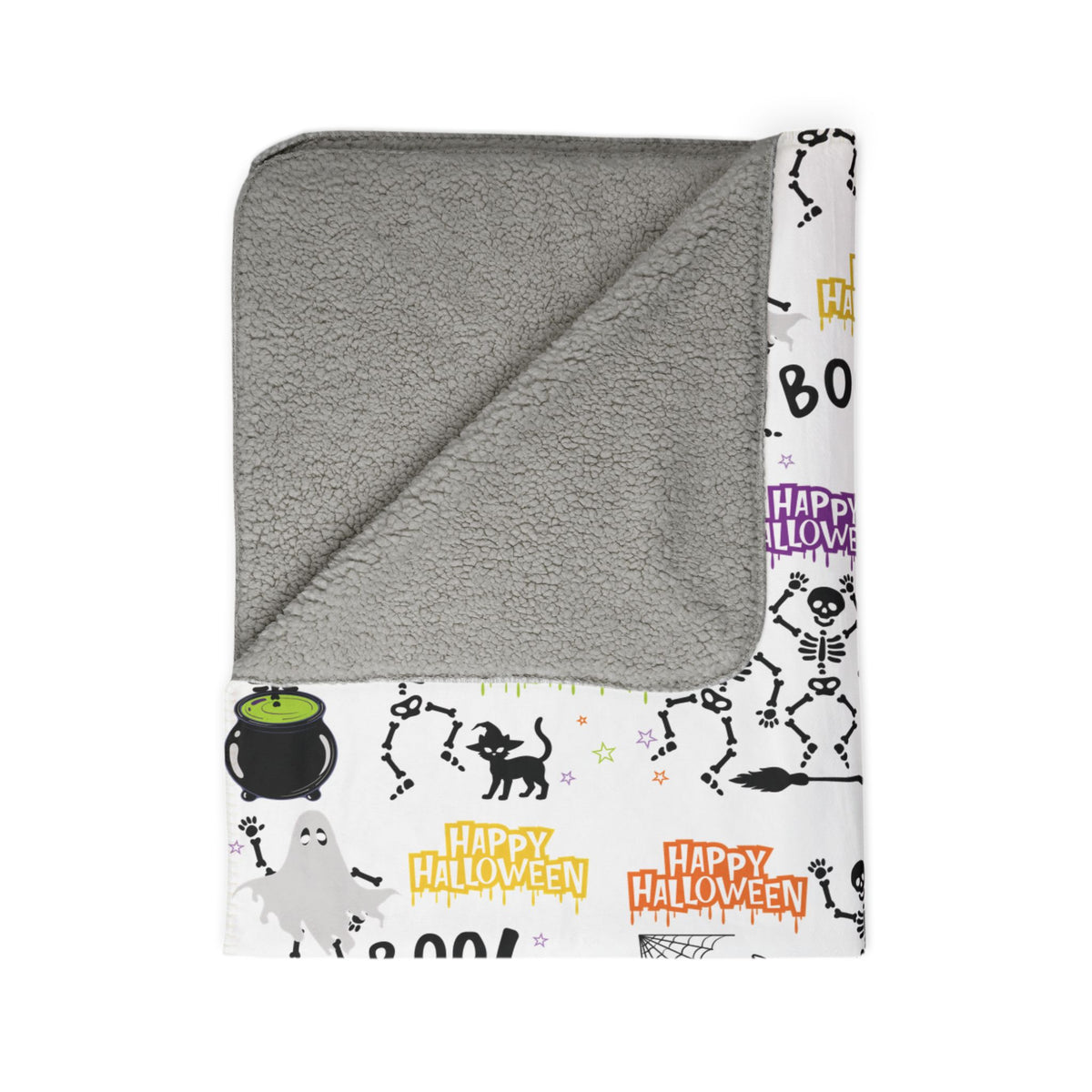 Halloween Fleece Sherpa Blanket - Cute Spooky Pattern w/ Skeletons