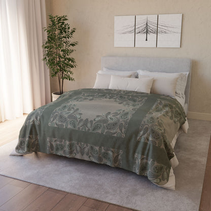 Sage Sherpa Fleece Blanket — Green Paisley Throw