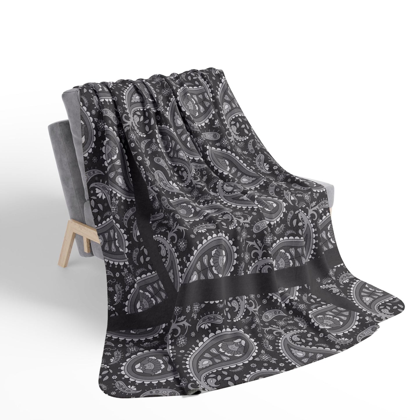 Gray Paisley Sherpa Fleece Blanket – Cozy Throw for Home