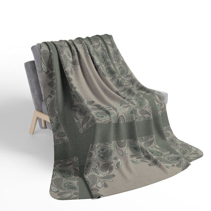 Sage Sherpa Fleece Blanket — Green Paisley Throw