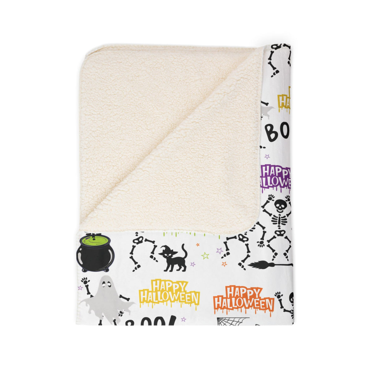 Halloween Fleece Sherpa Blanket - Cute Spooky Pattern w/ Skeletons
