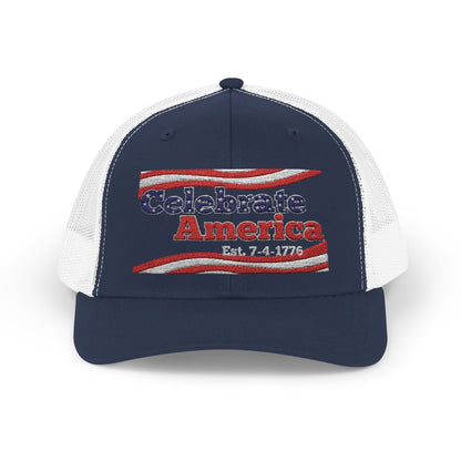 "Celebrate America" – Patriotic July 4th Trucker Hat