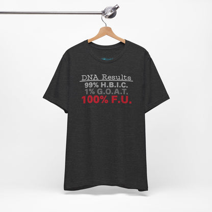 DNA Results — "99% H.B.I.C. 1% G.O.A.T. 100% F.U." Graphic T‑Shirt