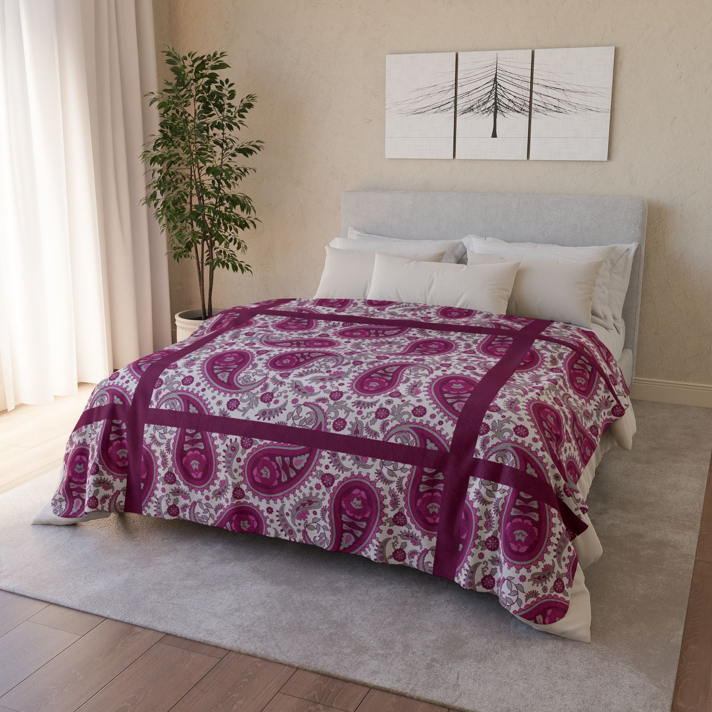 Burgundy Paisley Sherpa Fleece Blanket – Cozy Throw for Home
