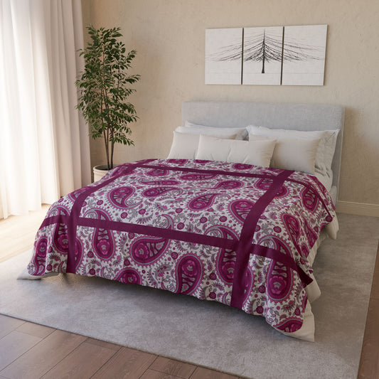 Burgundy Paisley Sherpa Fleece Blanket – Cozy Throw for Home