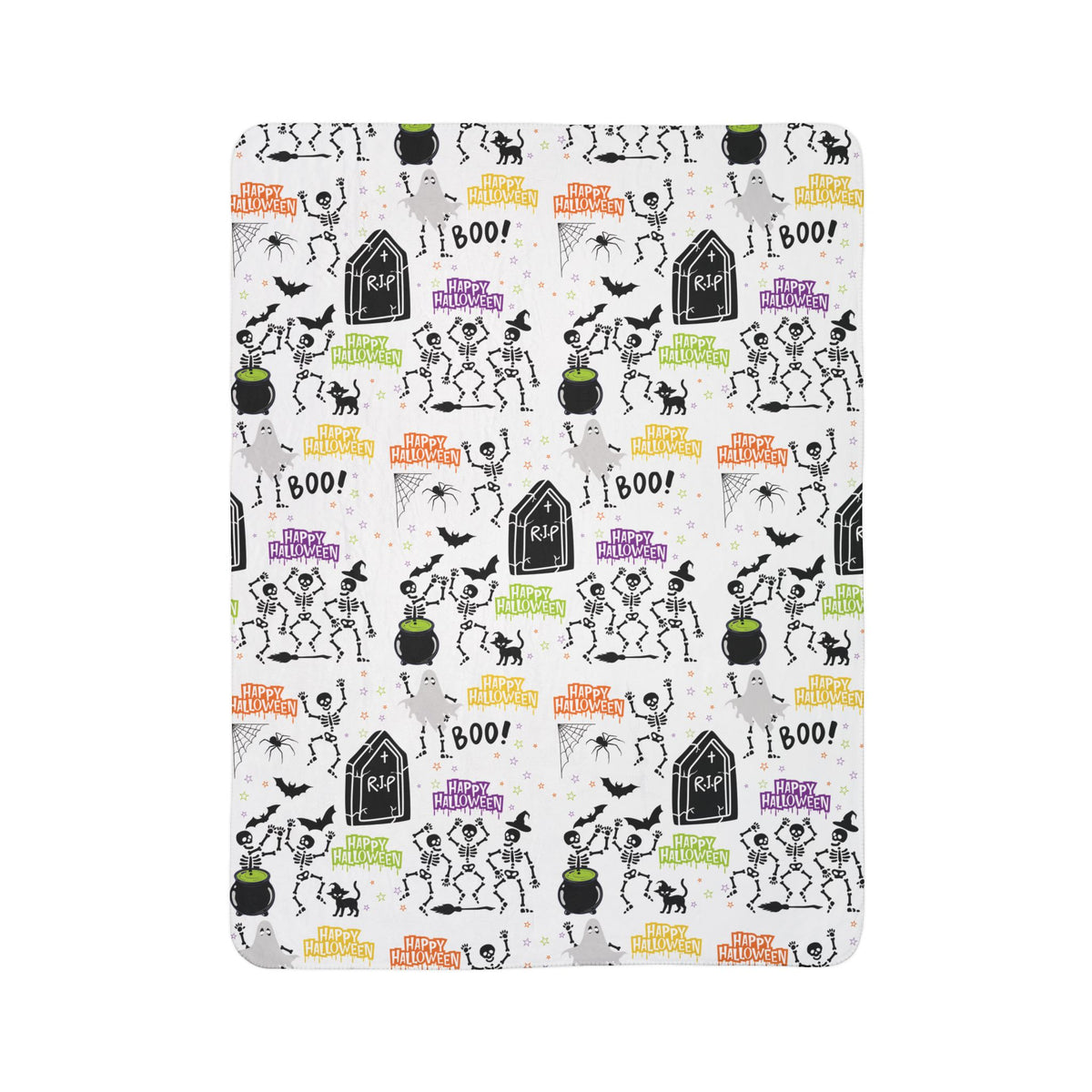 Halloween Fleece Sherpa Blanket - Cute Spooky Pattern w/ Skeletons