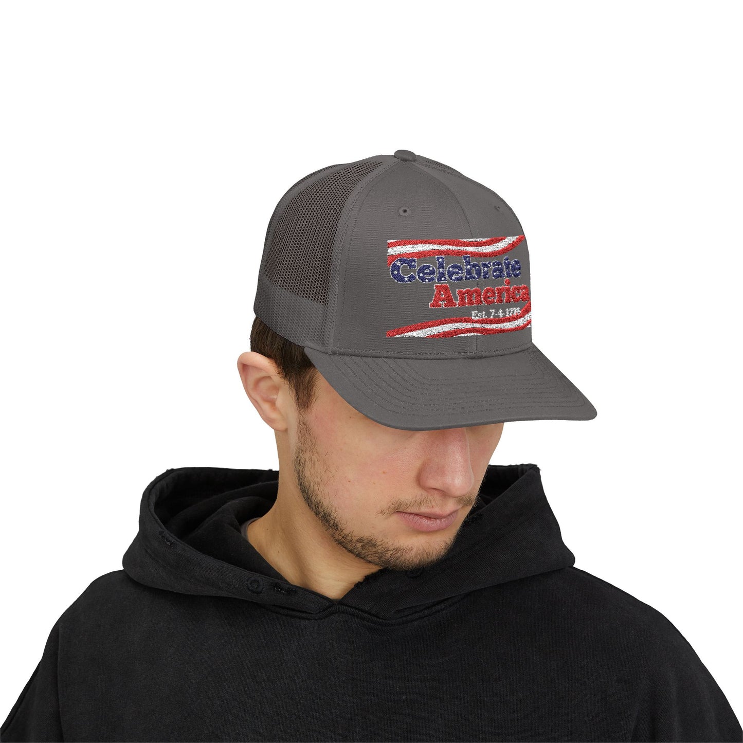 "Celebrate America" – Patriotic July 4th Trucker Hat