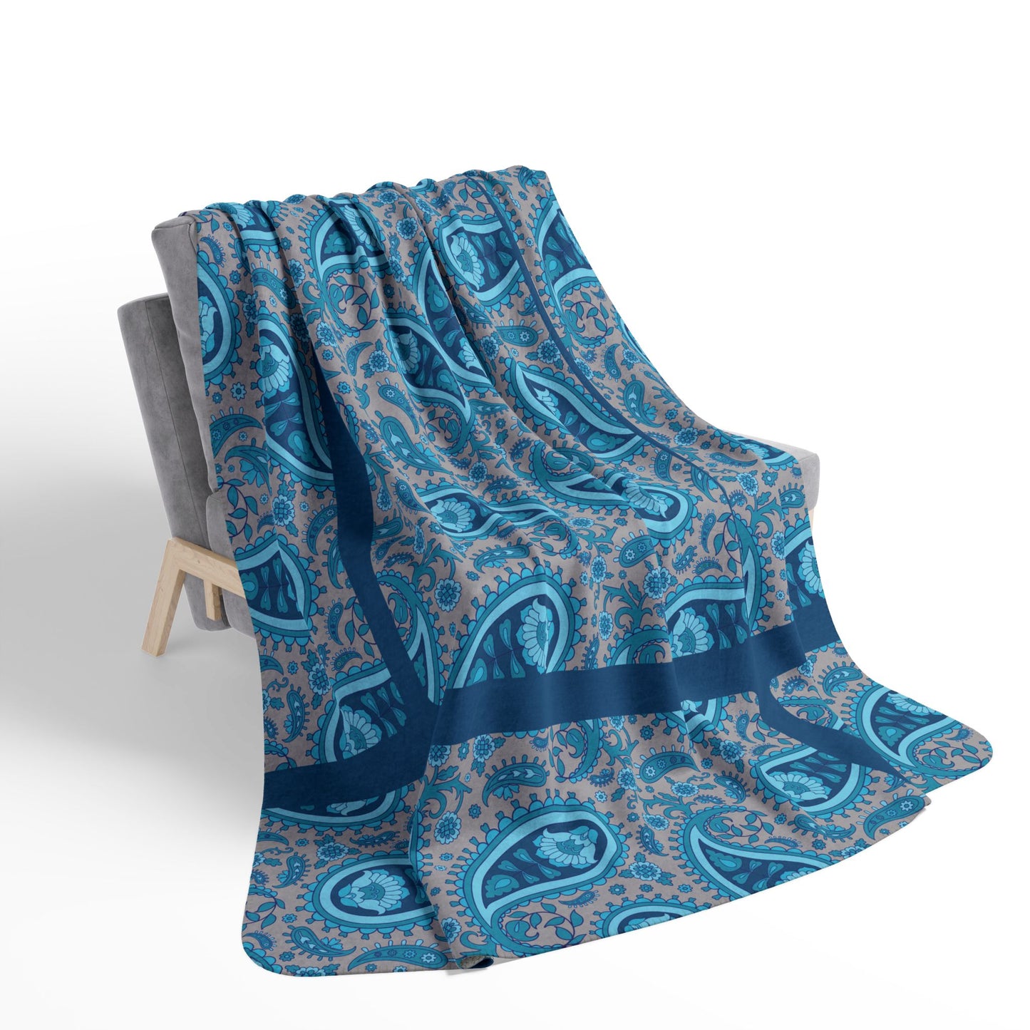 Blue Paisley Fleece Sherpa Blanket – Cozy Paisley Throw