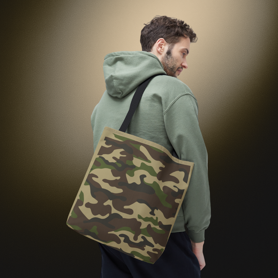 Camo Canvas Tote Bag — Dual Sided Camouflage w/ Black Handle