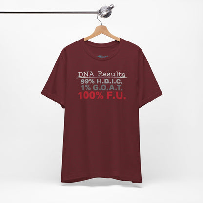 DNA Results — "99% H.B.I.C. 1% G.O.A.T. 100% F.U." Graphic T‑Shirt