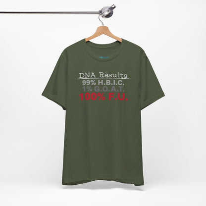 DNA Results — "99% H.B.I.C. 1% G.O.A.T. 100% F.U." Graphic T‑Shirt