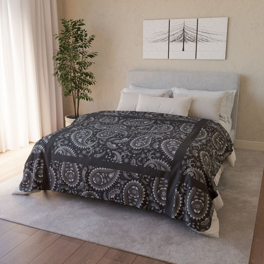 Gray Paisley Sherpa Fleece Blanket – Cozy Throw for Home
