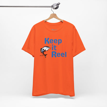 "Keep It Reel" Fishing T-Shirt — Funny Angler Tee with Jumping Fish Design
