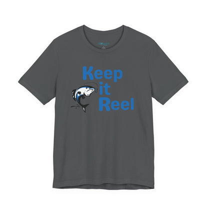 "Keep It Reel" Fishing T-Shirt — Funny Angler Tee with Jumping Fish Design