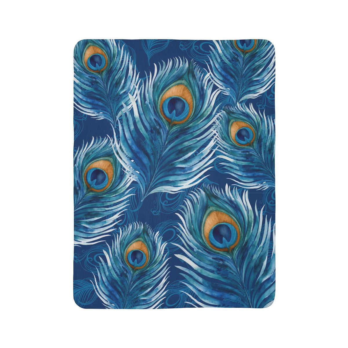 Peacock Feather Fleece Sherpa Blanket — Blue Boho Cozy Throw
