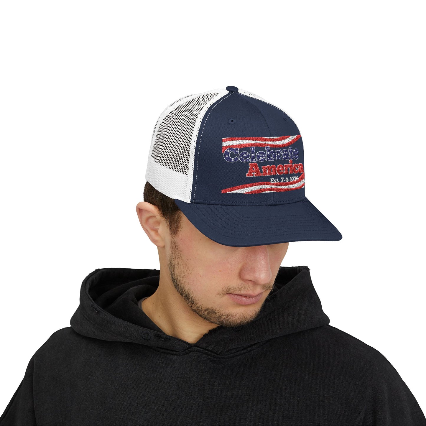 "Celebrate America" – Patriotic July 4th Trucker Hat