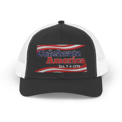 "Celebrate America" – Patriotic July 4th Trucker Hat