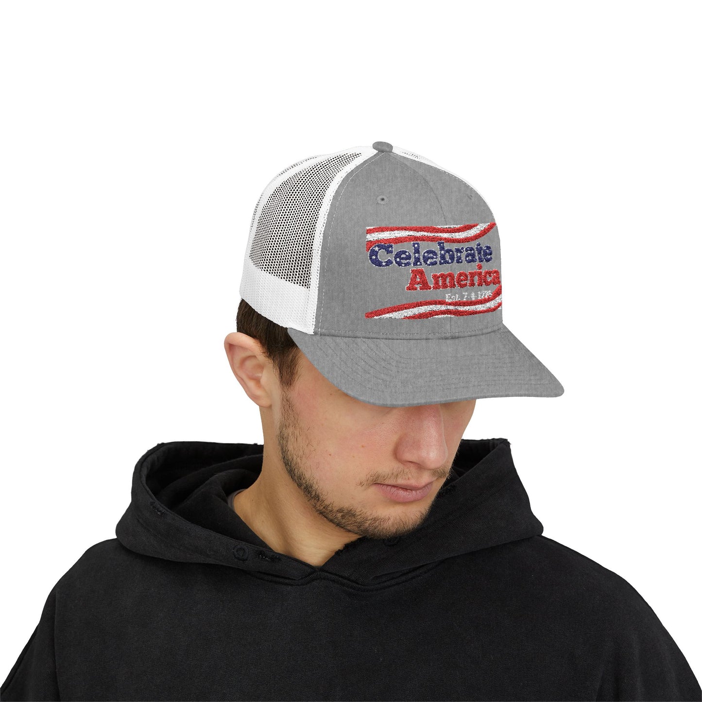 "Celebrate America" – Patriotic July 4th Trucker Hat
