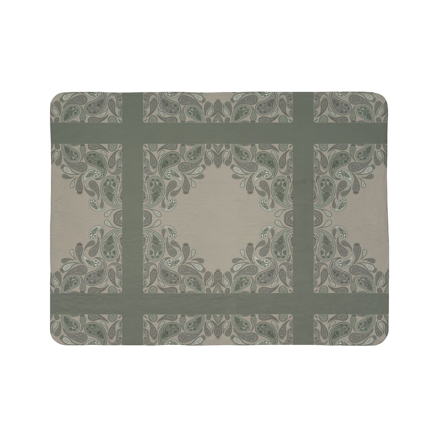 Sage Sherpa Fleece Blanket — Green Paisley Throw