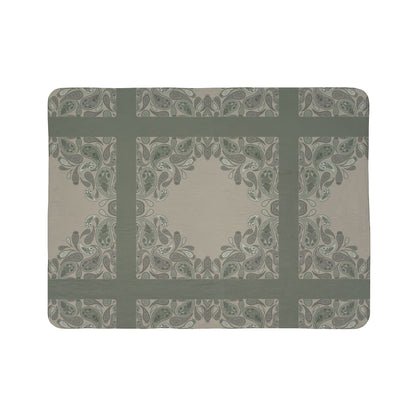 Sage Sherpa Fleece Blanket — Green Paisley Throw
