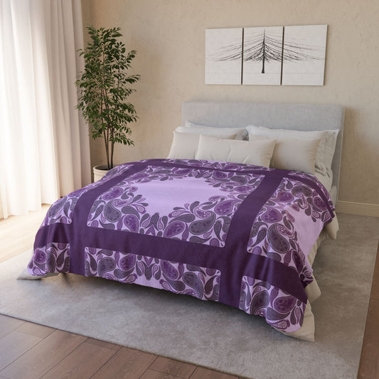 Purple Paisley Sherpa Blanket — Cozy Fleece Throw